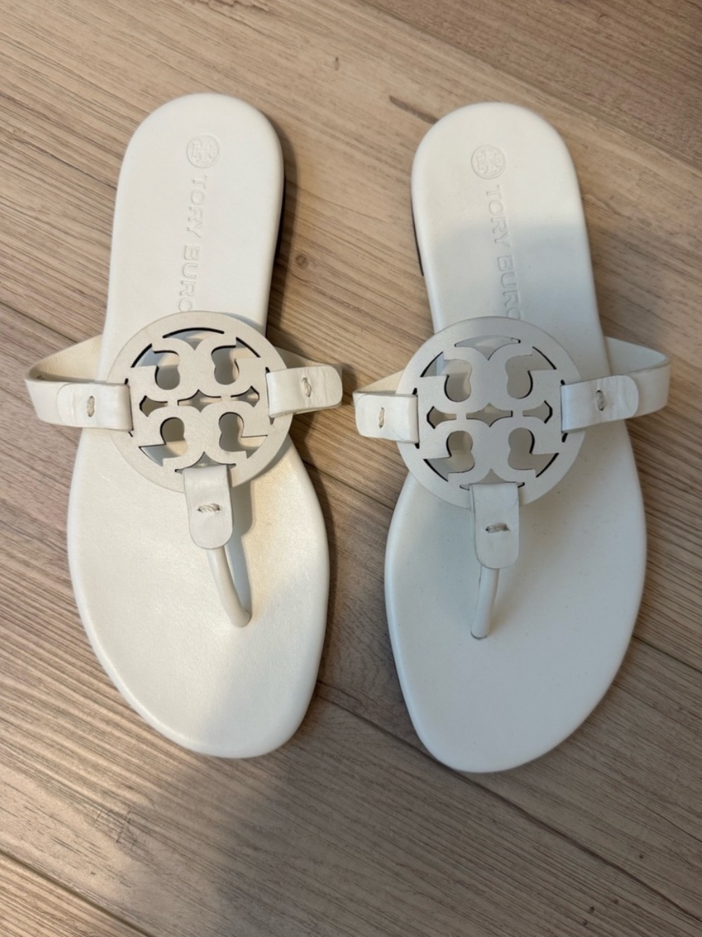 Tory Burch White Cutout Logo Thong Sandals